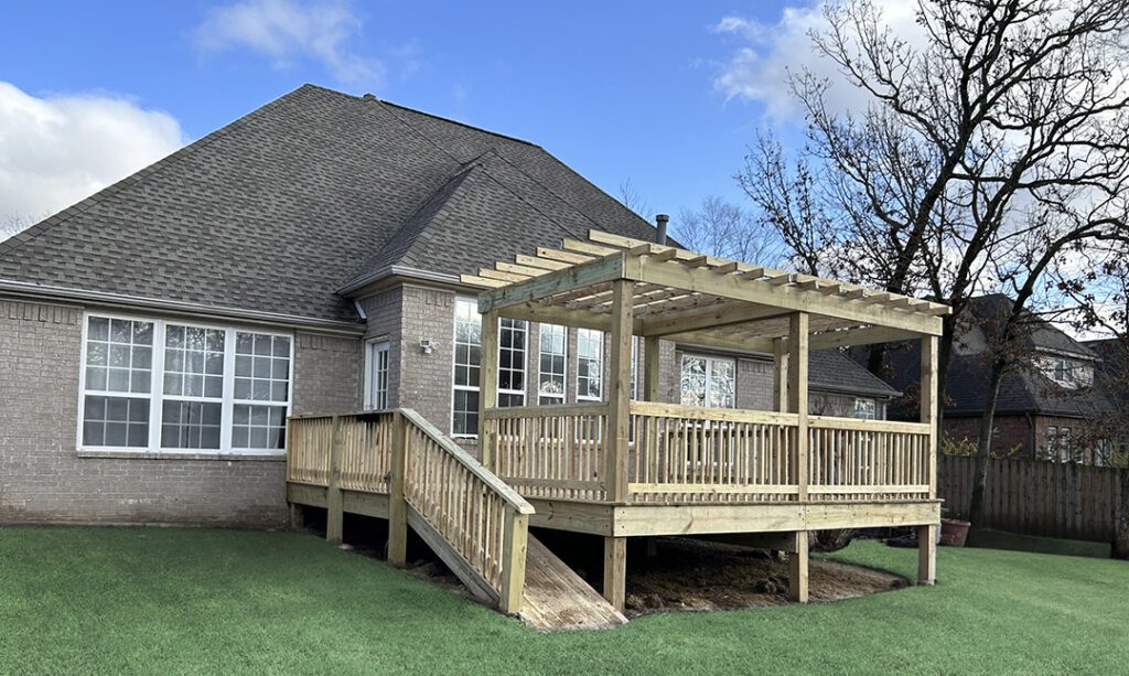 Coker Contracting's wood deck with wheelchair ramp built on the side
